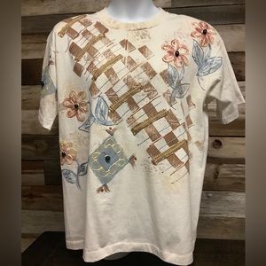 VTG WOMEN T-SHIRT by INDIA INK PAINTWORKS, HAND PAINTED & BEADED, USA
